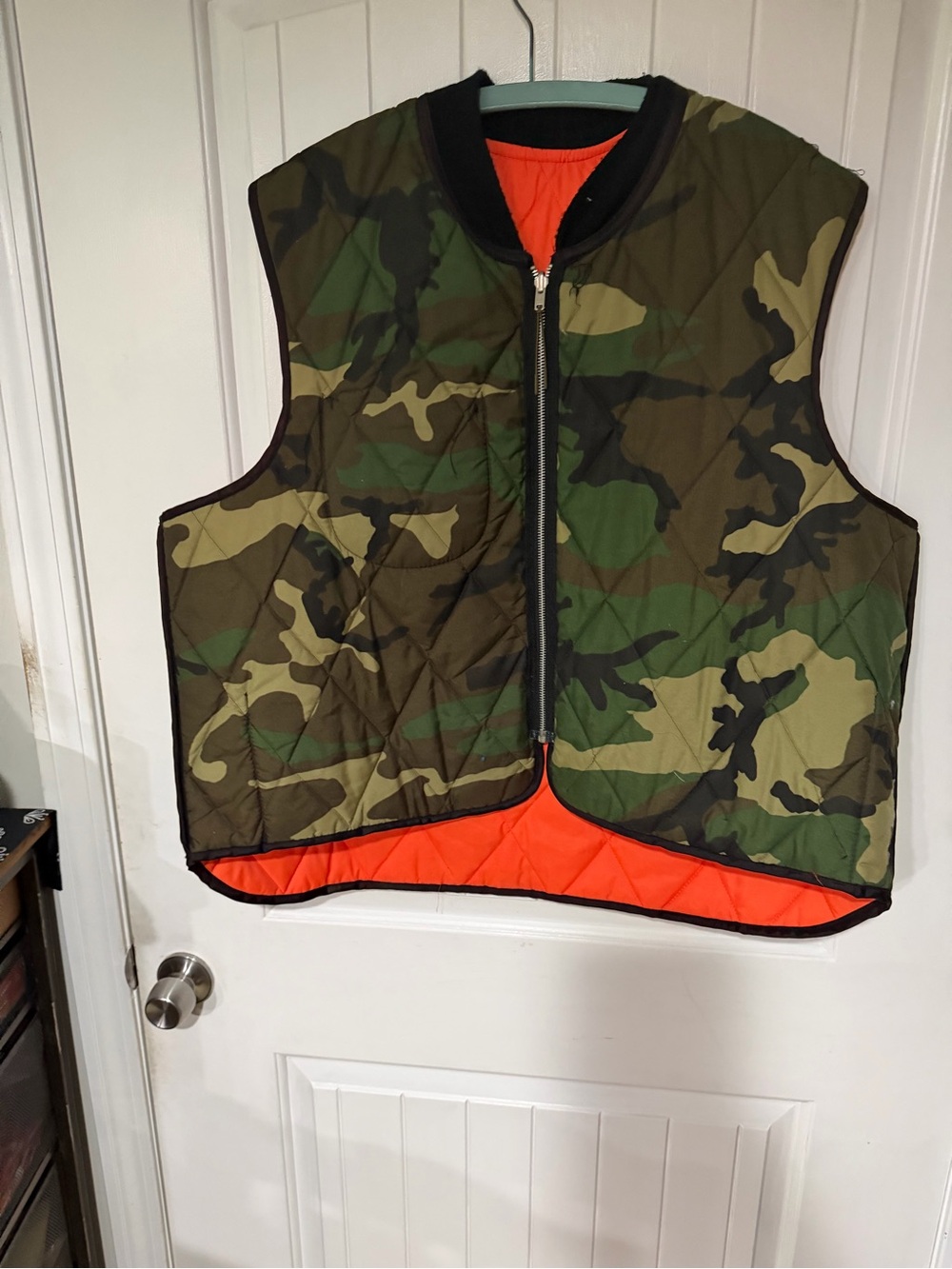 Mens Reversible Camouflage Quilted Vest with Orange Lining